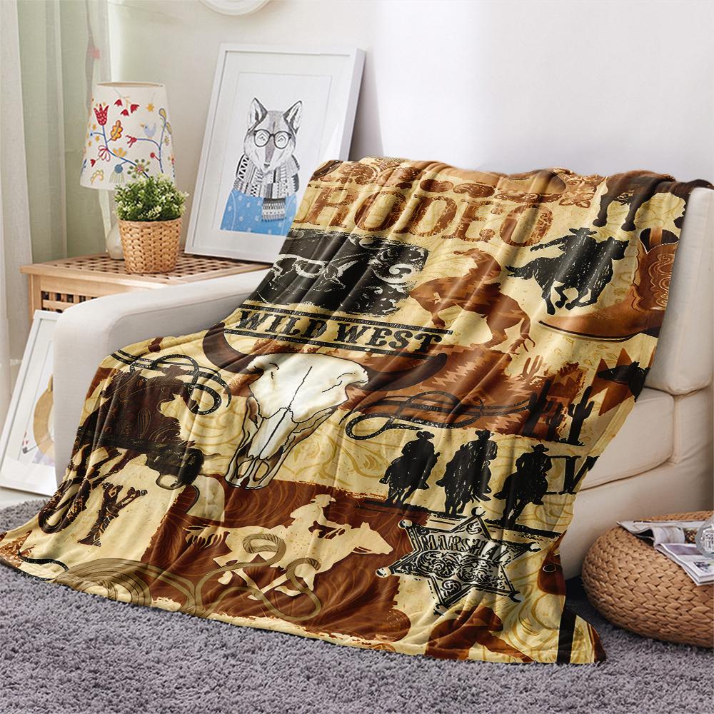 1Pc Western Print Flannel Blanket, High Quality Comfortable for All Seasons, Home Decor, Warmth and Comfort, Perfect for Christmas Gifts