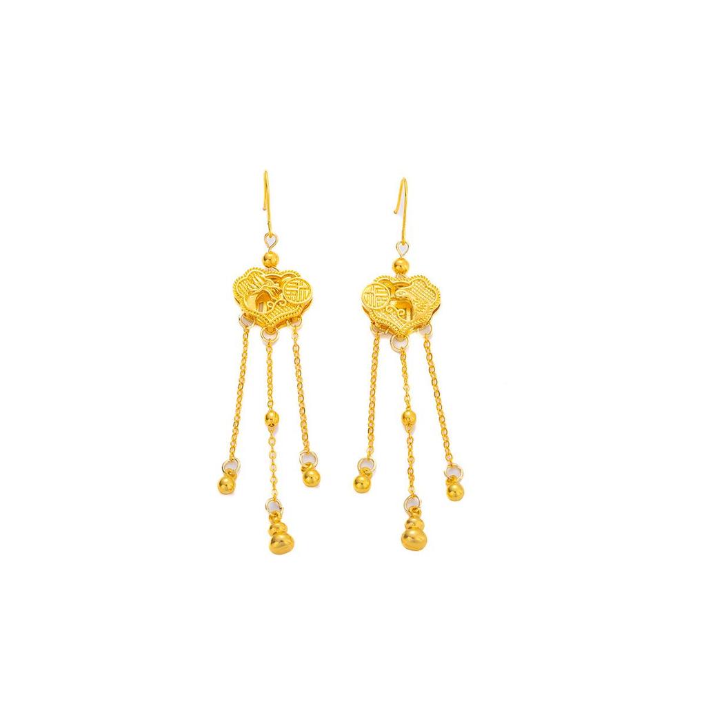 Chinese Retro Personality Earrings: Fu Character, Cloud & Gourd Tassel Design