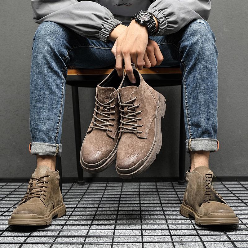 Męskie buty Martin ze skóry naturalnej z wysoką cholewką - Casualowy trend kolekcja wiosenna 2024