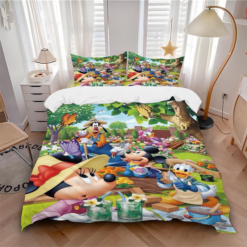 3pcs Garden Minnie Mickey Printed Quilt Set Soft and Comfortable Quilt Cover for Bedroom, Guest Room S047