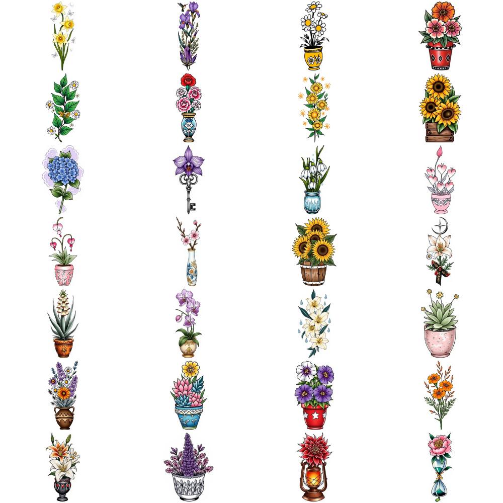 28pcs Temporary Tattoo New School Traditional Butterfly Designs Floral Vase Flower Tattoo For Adults Arms Men