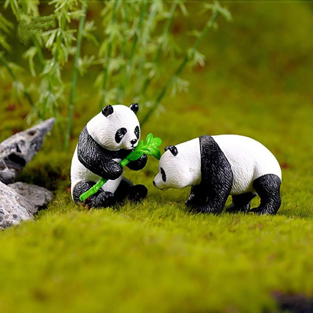 RemeeHi Panda Garden Miniature Mini Moss Landscape Unique Gift for Home or Office Plastic Miniature Animal Set of 4 Statues, Figurines, Accessories,