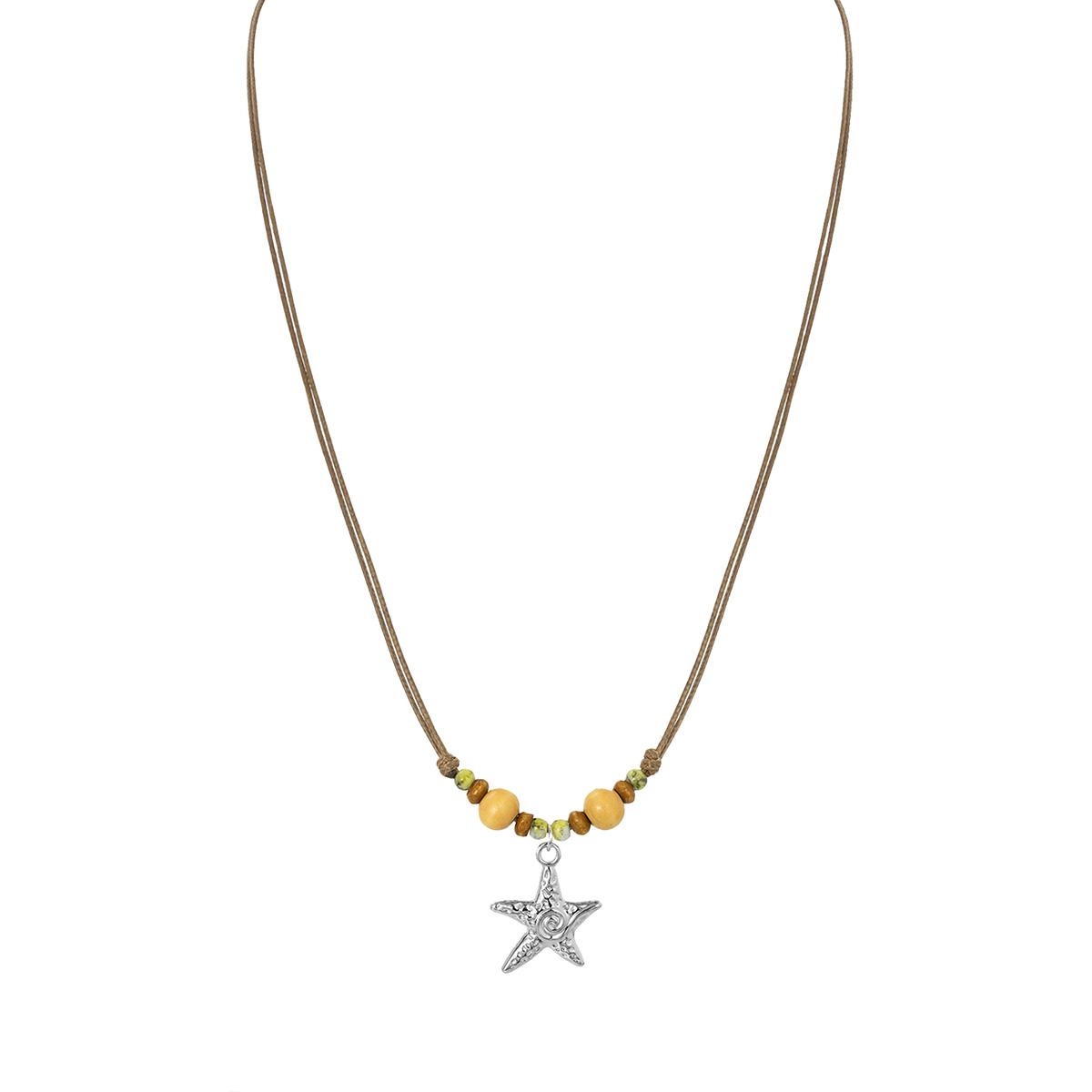 Vintage bohemian starfish pendant necklace, string clavicle chain, western cowboy style jewelry