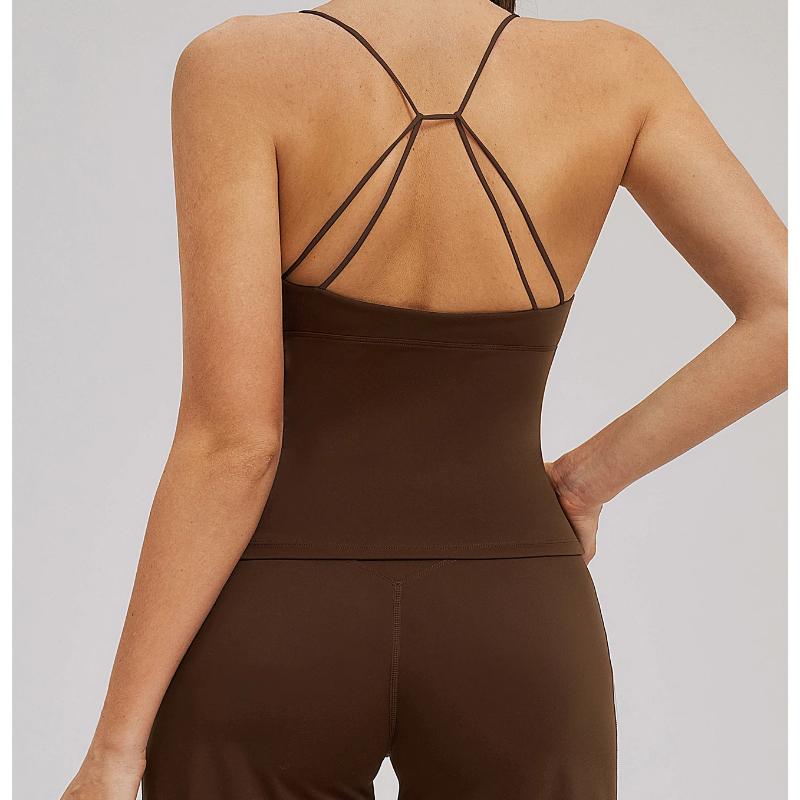 Nouveau débardeur de yoga d'été pour femmes avec dos creux et bretelles fines, débardeur tendance, sous-vêtement de sport, loisirs, course à pied