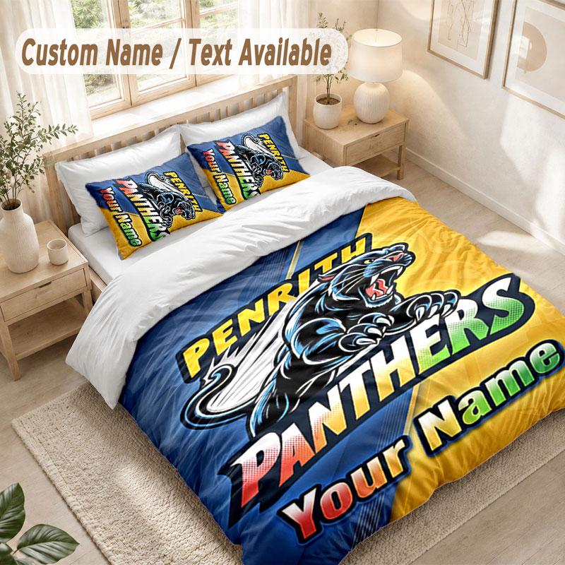 Custom Name Bedding Set 3 PiecesPenrith Panthers Print Duvet Cover + 2 Pillowcases Soft Bed Decor