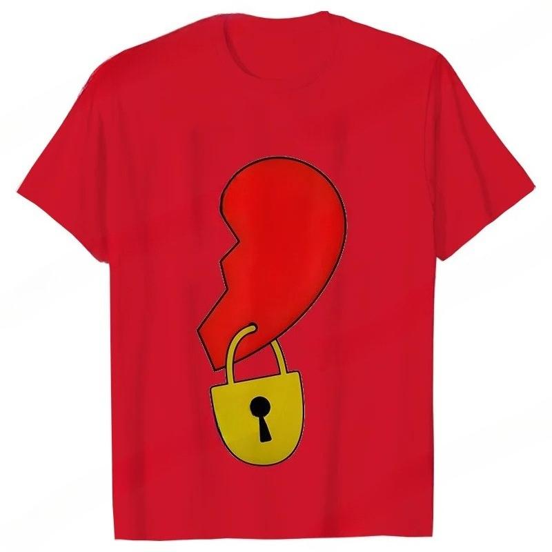 Men Women's T-shirt Partnerlook Heart Lock Key Love Funny Fashion Couple Short Sleeved T-shirt Love Couples Outfits Lover Shirt