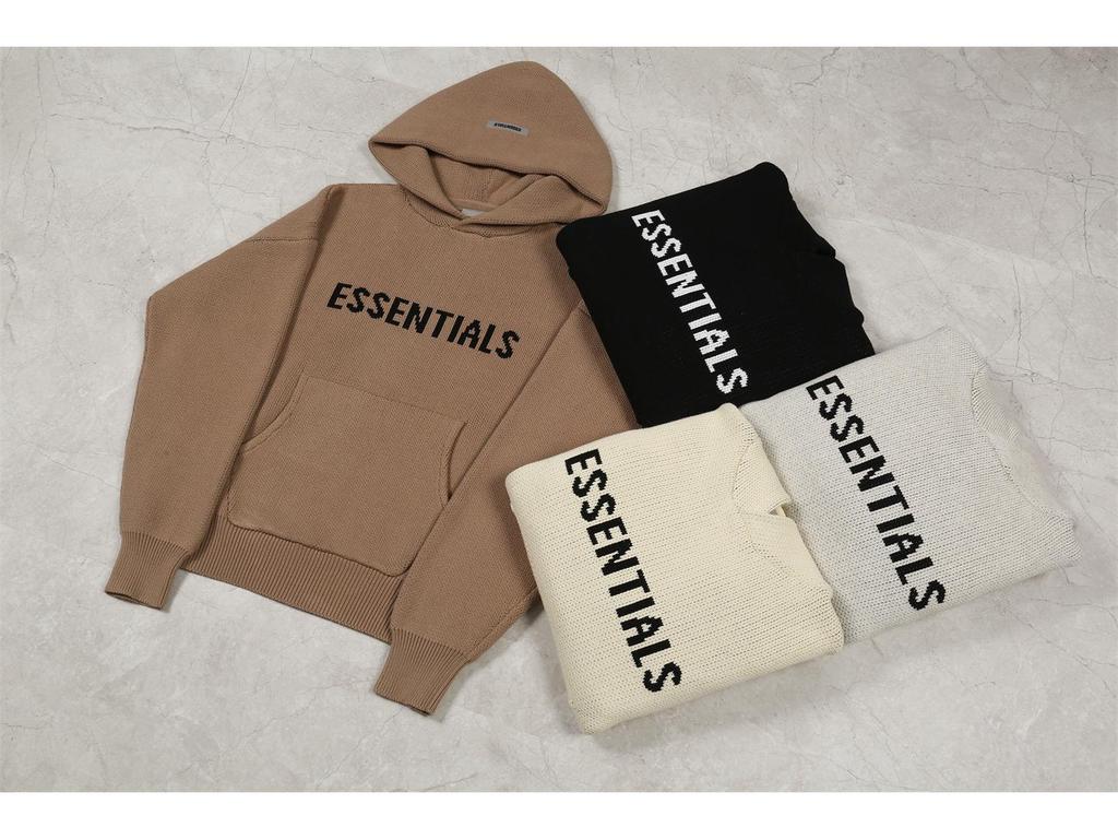 ESSENTIALS Unisex Codzienna Bluza z Kapturem z Dzianiny z Napisem