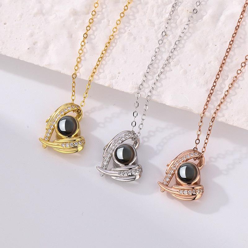 Engel Projektionskette für Damen, Farbfotos in Dutzenden Sprachen, Kundenspezifische Textnamen