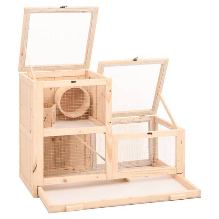 VidaXL Cage à hamster 81x40x60 cm bois massif de sapin, maison pour hamster, cage à rat, cage à gerbille, cage à souris, 172384