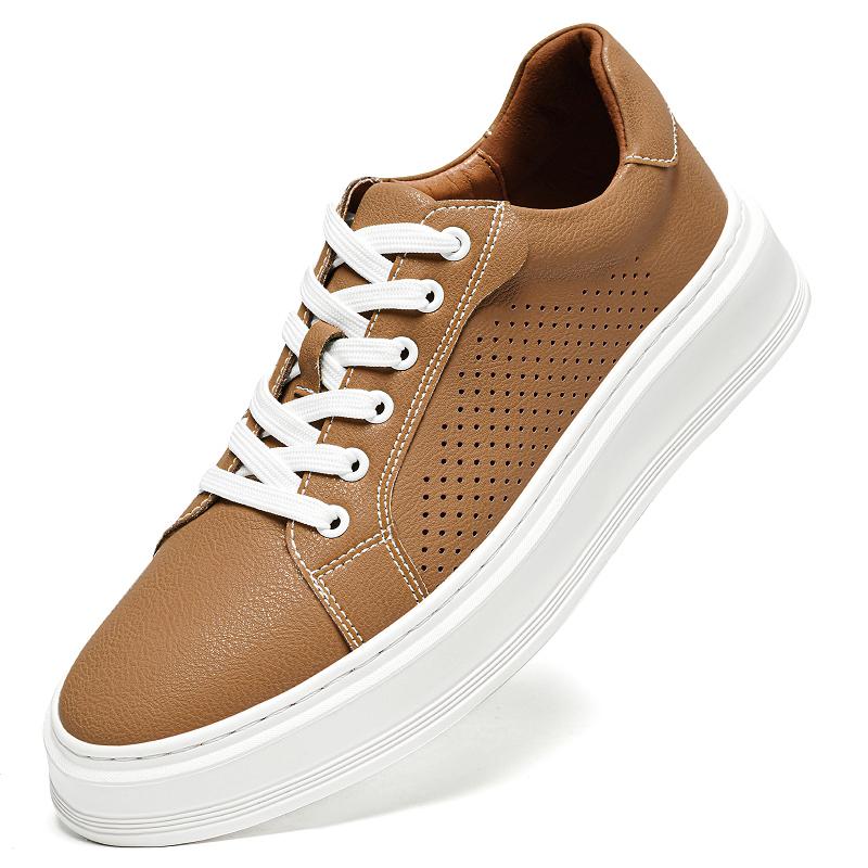 Fashion Fashion Brand Men's Lace Up Comfortable Thick Soled Casual Hollow Leather Shoes Outdoor New Men's Breathable Sports Board Shoes