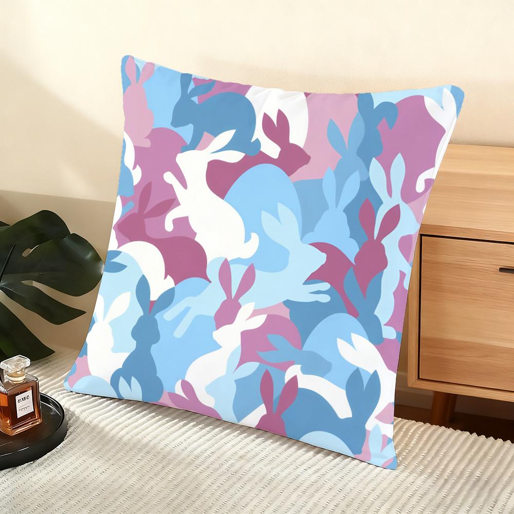 Happy Easter Cushion Cover Soft Short Plush Pillow Cover Smooth Cozy Texture Aesthetic Cushion Case Home Decor