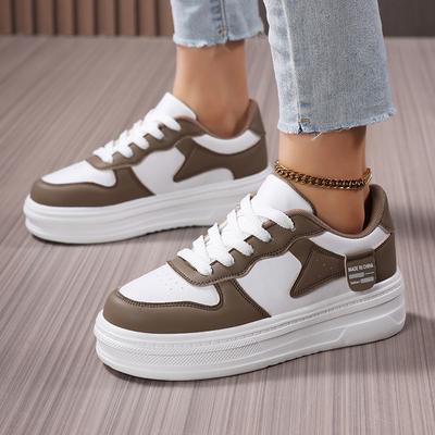 Mode Sneakers Herfst Nieuw Ronde Neus Diepe Mond Vetersluiting Voorkant Colorblock Platform Platte Enkele Schoenen