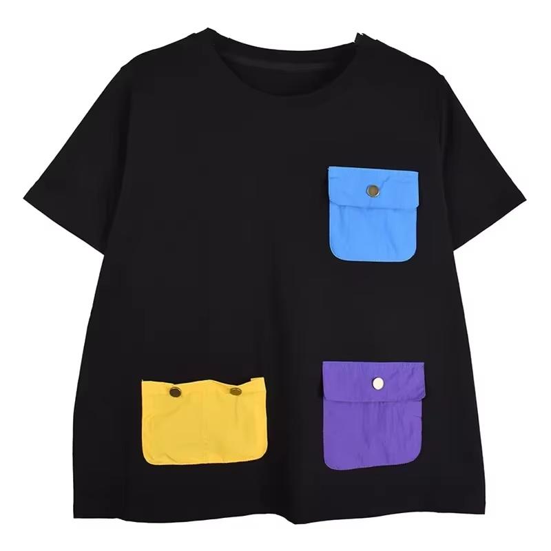 XITAO Pocket Patchwork Contrast Color T-Shirt ZY8922