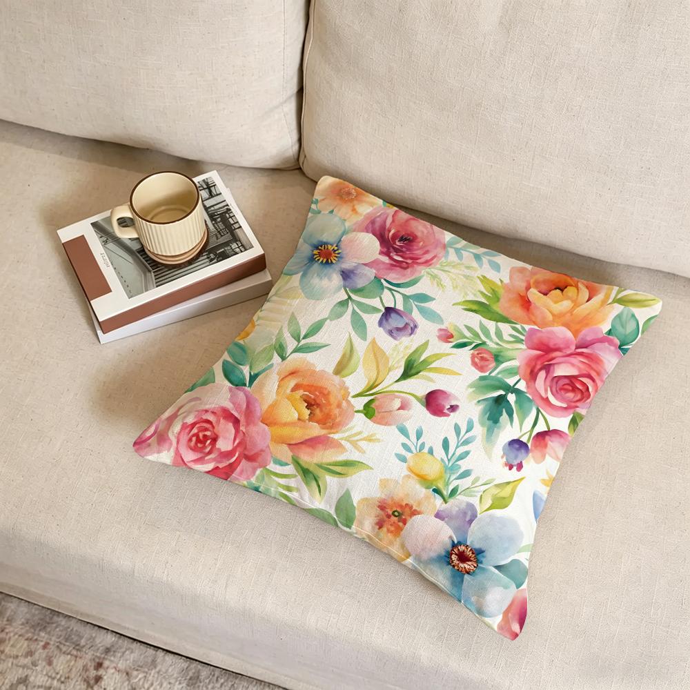 F-Floral Print Cushion Cover Fabric Soft Furnishing,Pillowcase, Cushion Cover, Sofa Pillow, Home Decoration