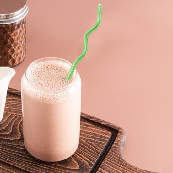 High Glass Wavy Straws Reusable Colorful Straws for Juice Tea Coffee Eco-Friendly High Temp Resistant BPA-free Glass Twist Transparent Straw