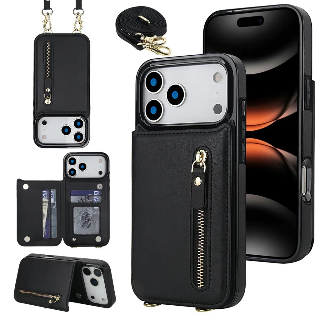 Crossbody Zipper RFID Wallet Card Slot Phone Case for IPhone 17 Pro Max 17 Air 16E 16 15 14 Plus 13 12 11 XR XS Leather Cover