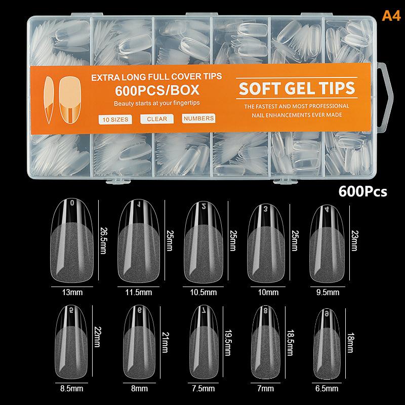 240/600Pcs Short Coffin Nail Tips Half Matte False Tips Full Cover Soft Gel Coffin Shaped Acrylic Nail Tips Clear