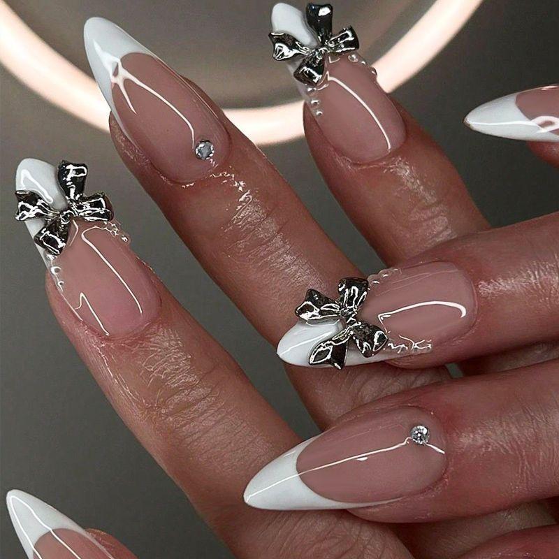 24 pieces European and American almond nail wearing nail butterfly finished product patch manicure ins wind French fake nail finished product