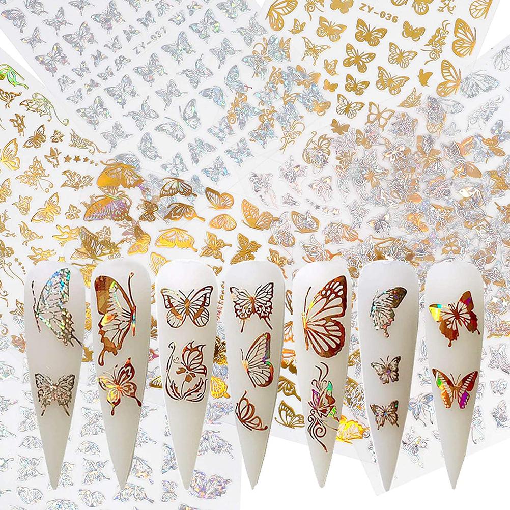 8 Sheets 3D Nail Art Stickers Water Transfer Decals Self Adhesive Nail Decorative Stickers DIY Manicure Beauty Accessories