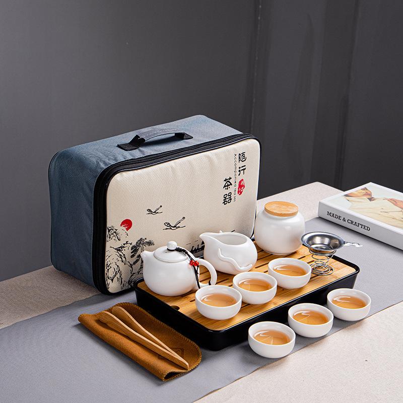 

Керамический дорожный чайный набор для кунг-фу Портативный набор Динъяо Один чайник шесть чашек