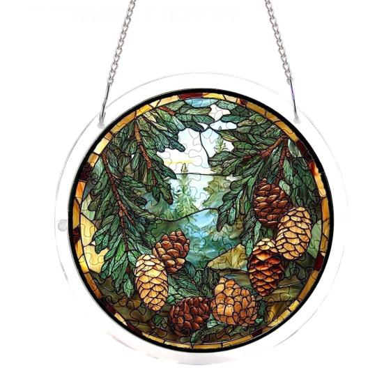 Acrylic Jigsaw Puzzle Suncatcher Large Colorful DIY Sun Catcher Kit for Adults Stained Glass Style Window Hanging Ornament for Home Garden Decor