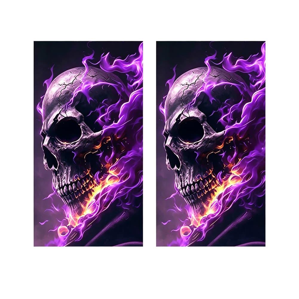 Waterproof Car B-Pillar Vinyl Sticker Skull Rose Fire Pattern Central Column Decor Decal Universal Accessory