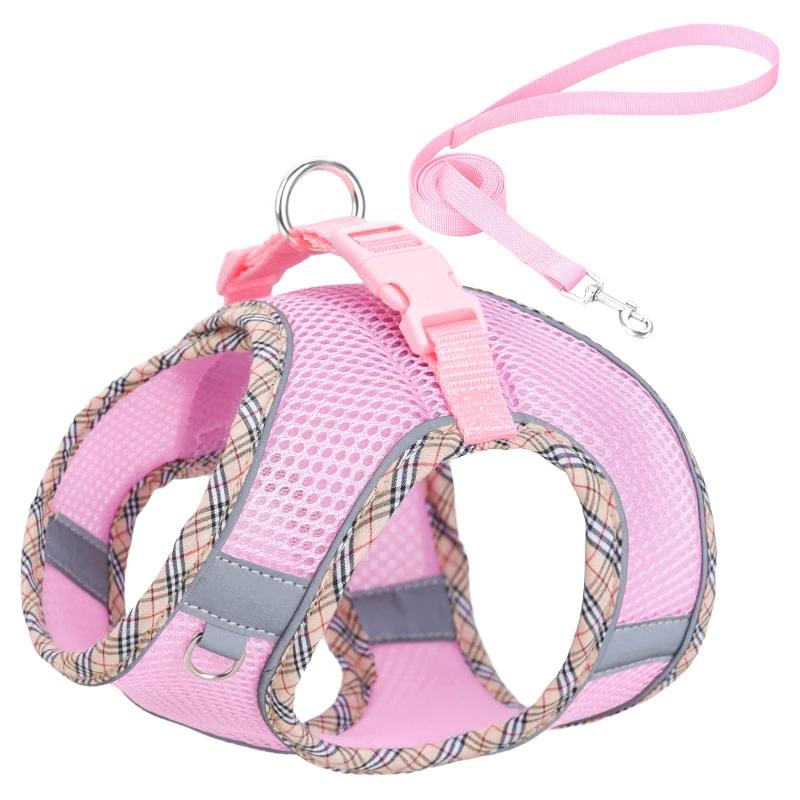 

1pc Pet Supplies Pet Dog Leash Cat Dog Chest Strap Vest Style Breathable Reflective Walking Rope Pet Products Dog Vests S розовый
