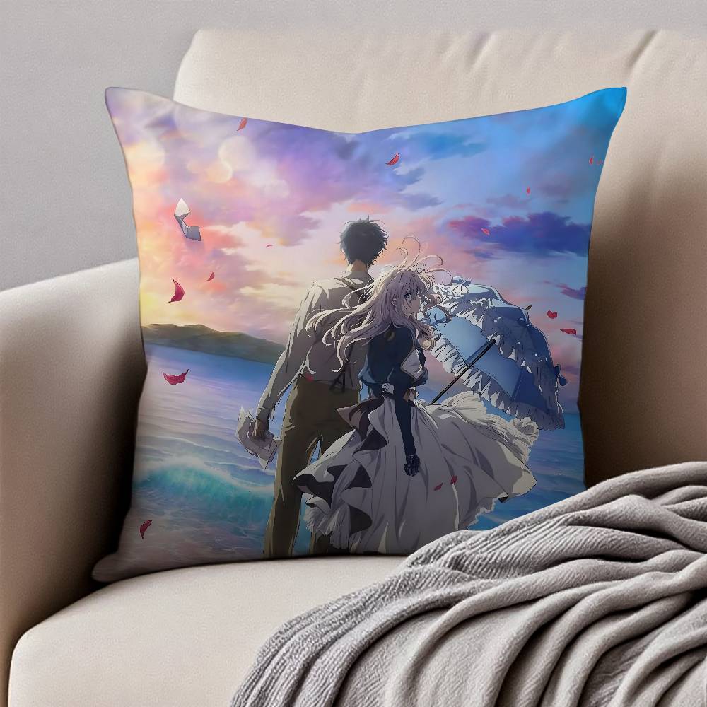 

V-Violet E-Evergarden Pillow Case Anti-dustmite Pillowcase Invisible Zipper Silky Sofa Cushion Cover 12x12Inch