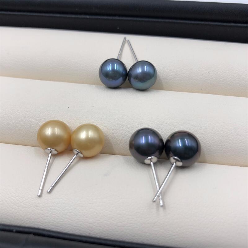 Freshwater Pearl Optimized Gold Black Peacock Green Pearl Earrings611mm Basically round s9Sterling silver ear pins