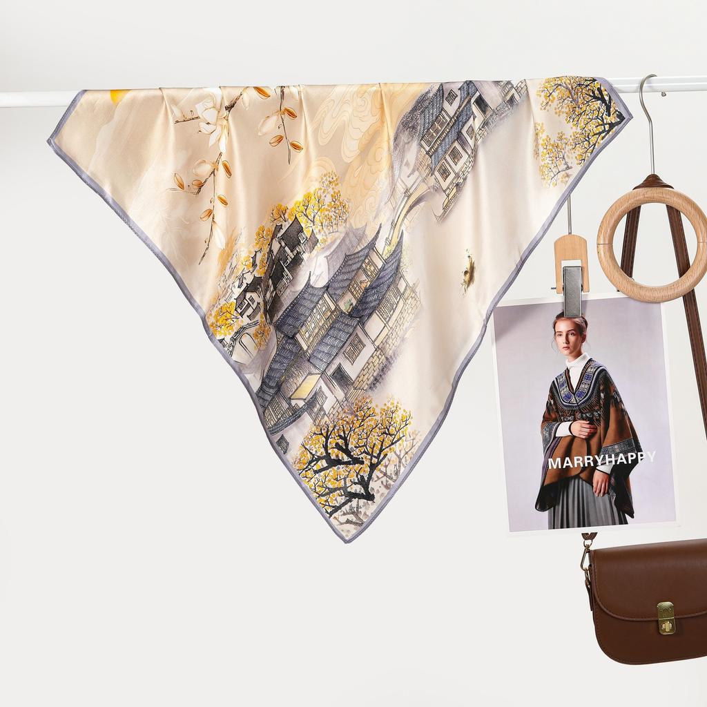 Women S Chinese Style Printed Silk Scarf Elegant Commuting Gift For Mom