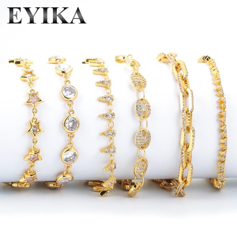 Geometric Star Crystal Zircon Chunky Chain Bracelet Set Men Women 6-Piece Fashion Jewelry Gift
