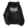 Fall Winter Unisex Hoodie Drawstring Elastic Cuff Thorn Print Thick Fleece Patch Pocket Loose Long Sleeves Pullover Warm Top