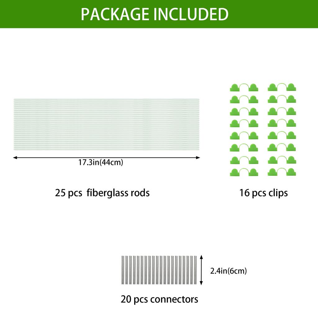 25/50pcs Garden Greenhouse Hoops Rust-Free Fiberglass Support Frame for DIY Plant Support & Grow Tunnel