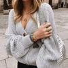 Autumn V-neck Fashion Knitted Cardigan Sweater Solid Color Women Fashion Loose Casual Simple Coats Elegant Buttons Outer Long Sleeve Clothing