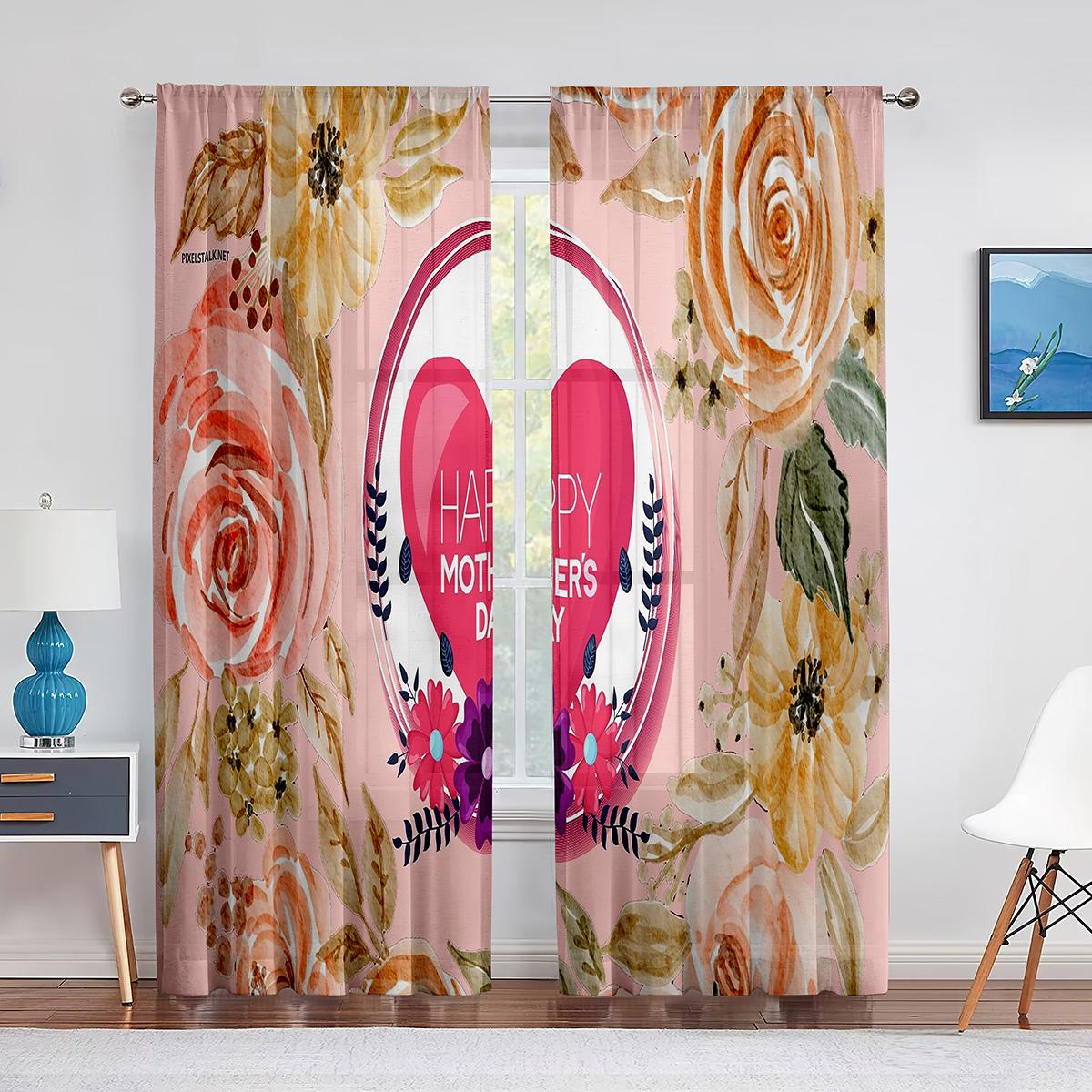 

Love Decor День матери Прозрачная вуаль Шторы Flora Love Heart Оконные тюль Шторы для гостиной Спальня Кухня Балконные шторы 1 PCS W100XH250cm&Grommet Top