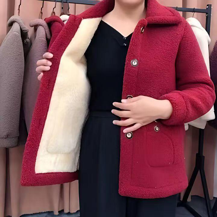 Mom's Plus Size Fleece-Lined Cotton Coat – Thick, Particle Fleece Jacket for Autumn/Winter, Stylish & Loose Fit for Middle-Aged Women