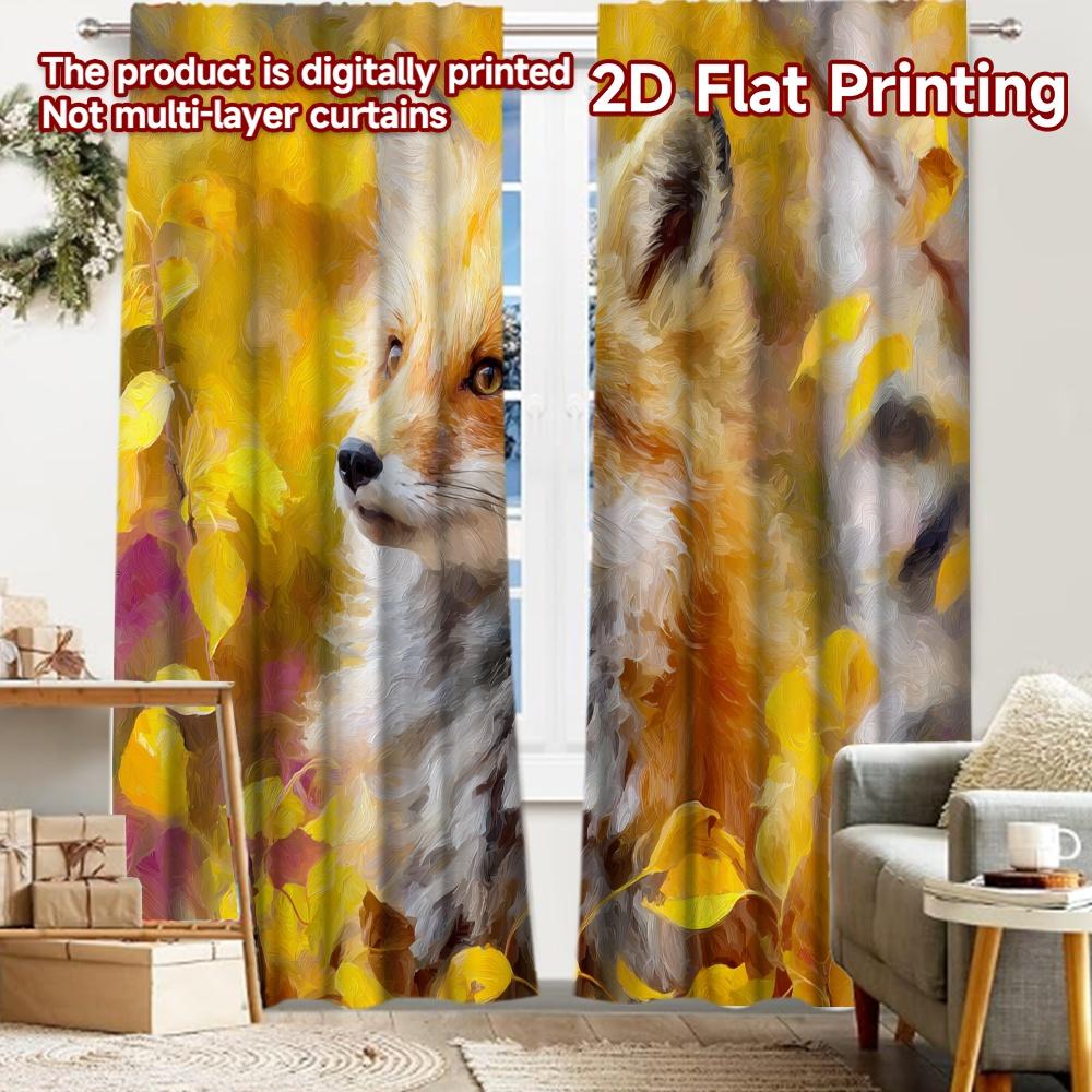 

2pcs, 2D FLAT PRINTING Curtains (Without Rod) Autumn Fox(1) Christmas holiday curtains Versatile Polyester Fabric Curtains Room 52.50 × 116.00 cm 2 pcs