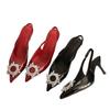 2025 summer new pointed high-heeled single shoes women's commuter wind water diamond decorative bag head sandals patent leather stiletto sandals