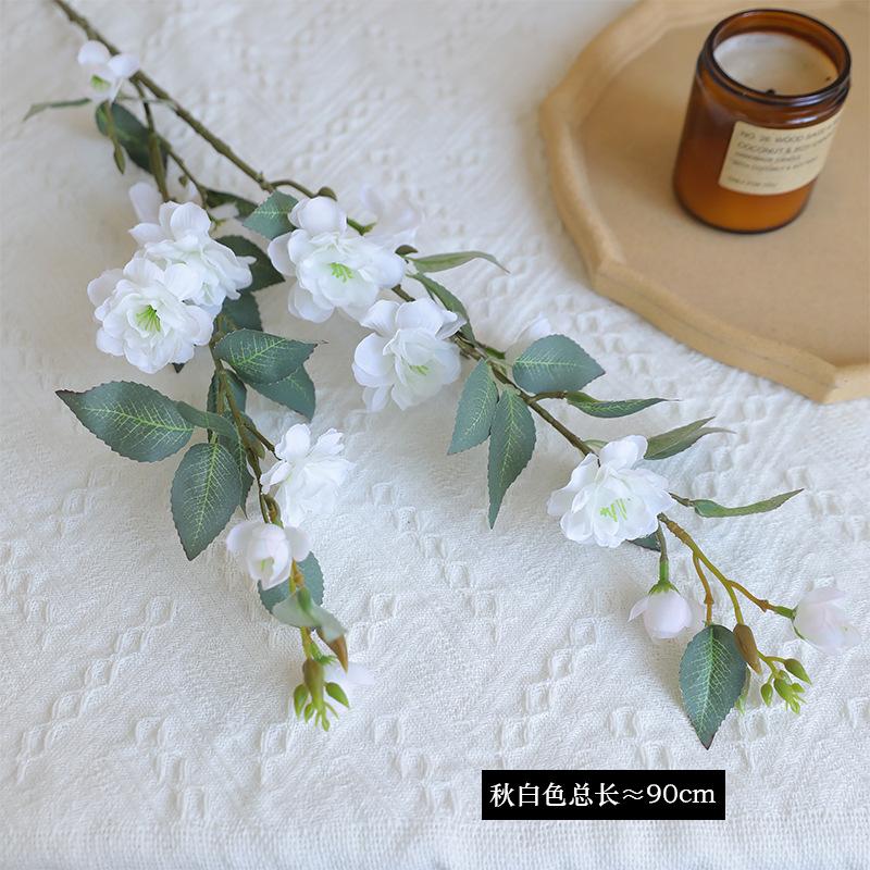 Simulation single branch camellia, Chinese retro home decoration photography props fake flower silk flower wild camellia simulation flower