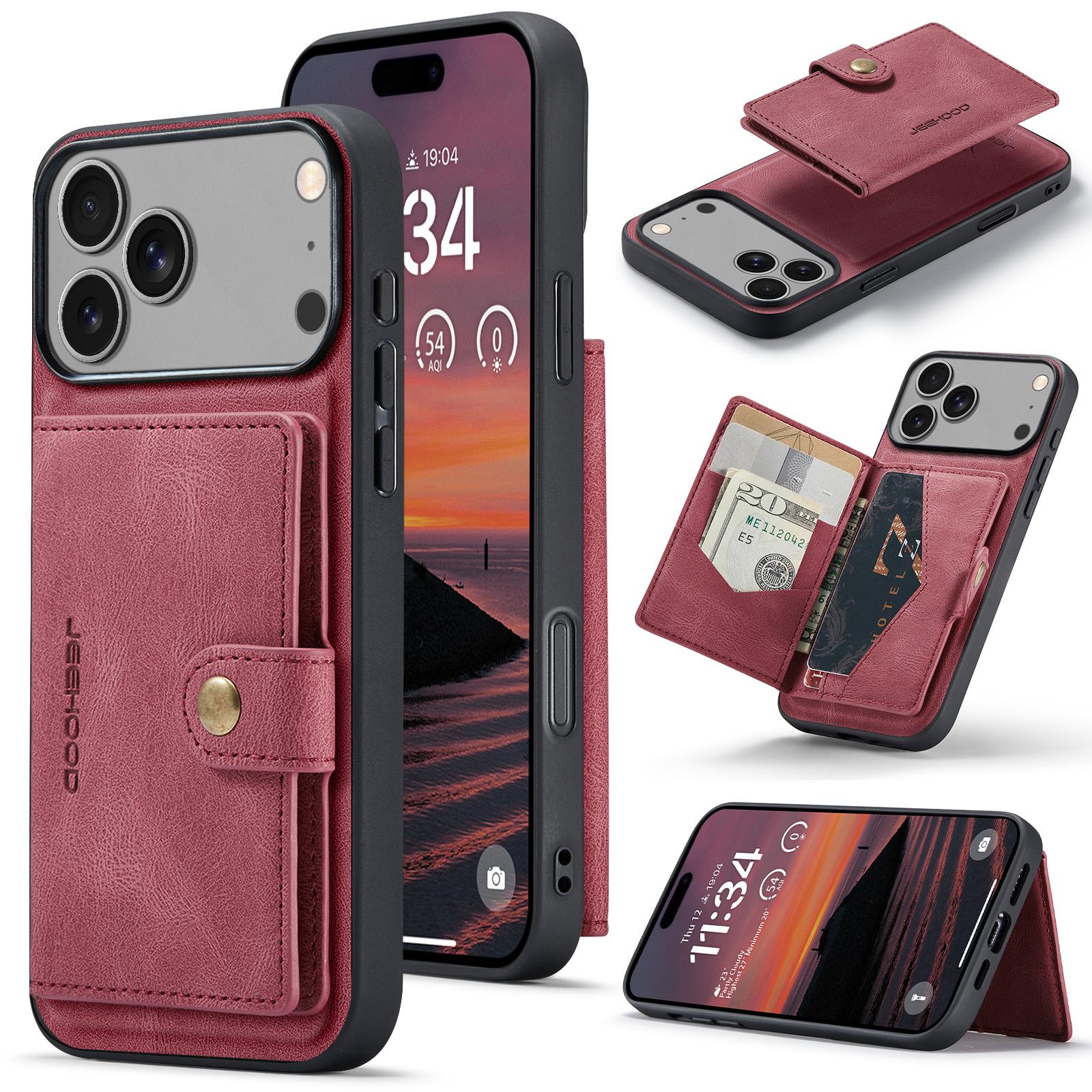 

2 в 1 Магнитный Съемный Кожаный Кошелек-Чехол с Отделением для Карт для iPhone 17 Pro Max 16 Plus 15 14 13 12 11 Сумка-Чехол с Держателем для Телефона iPhone 12 красный