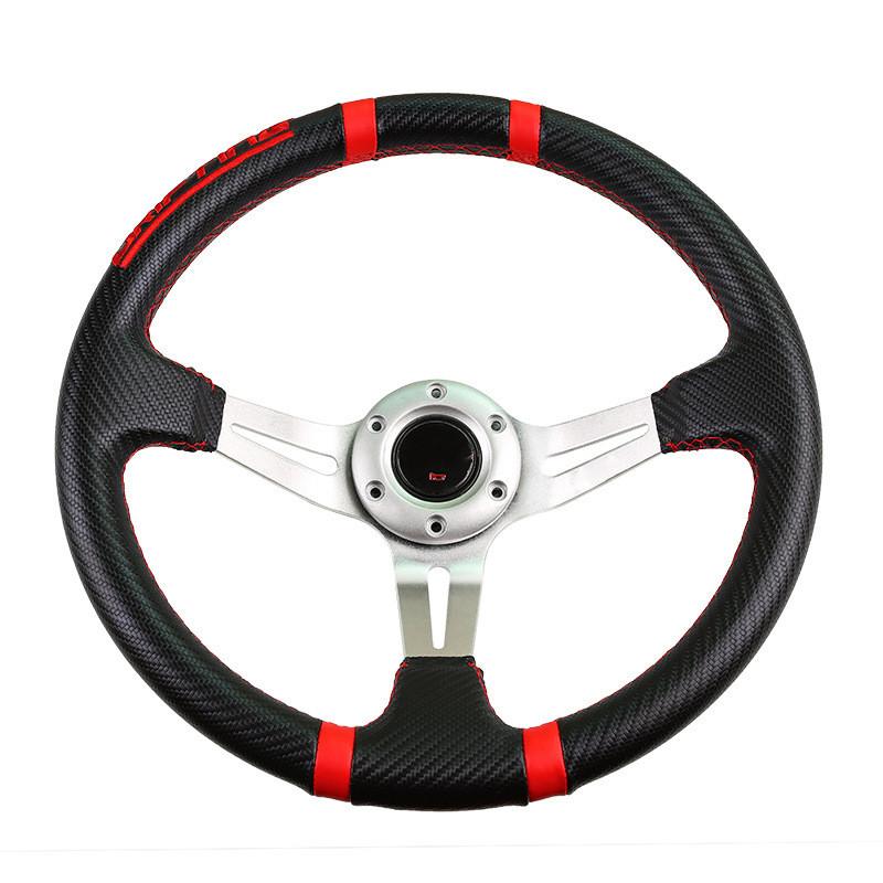 Universal 6 Bolt 350mm Deep Dish PVC Leather Carbon Fiber Steering Wheel