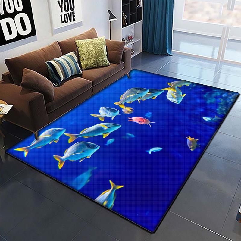 Marine Fish Beautiful Painting Carpet for Living Room Large Area Rug Black Soft Carpet Home Decoration Mats Boho Rugs Picnic