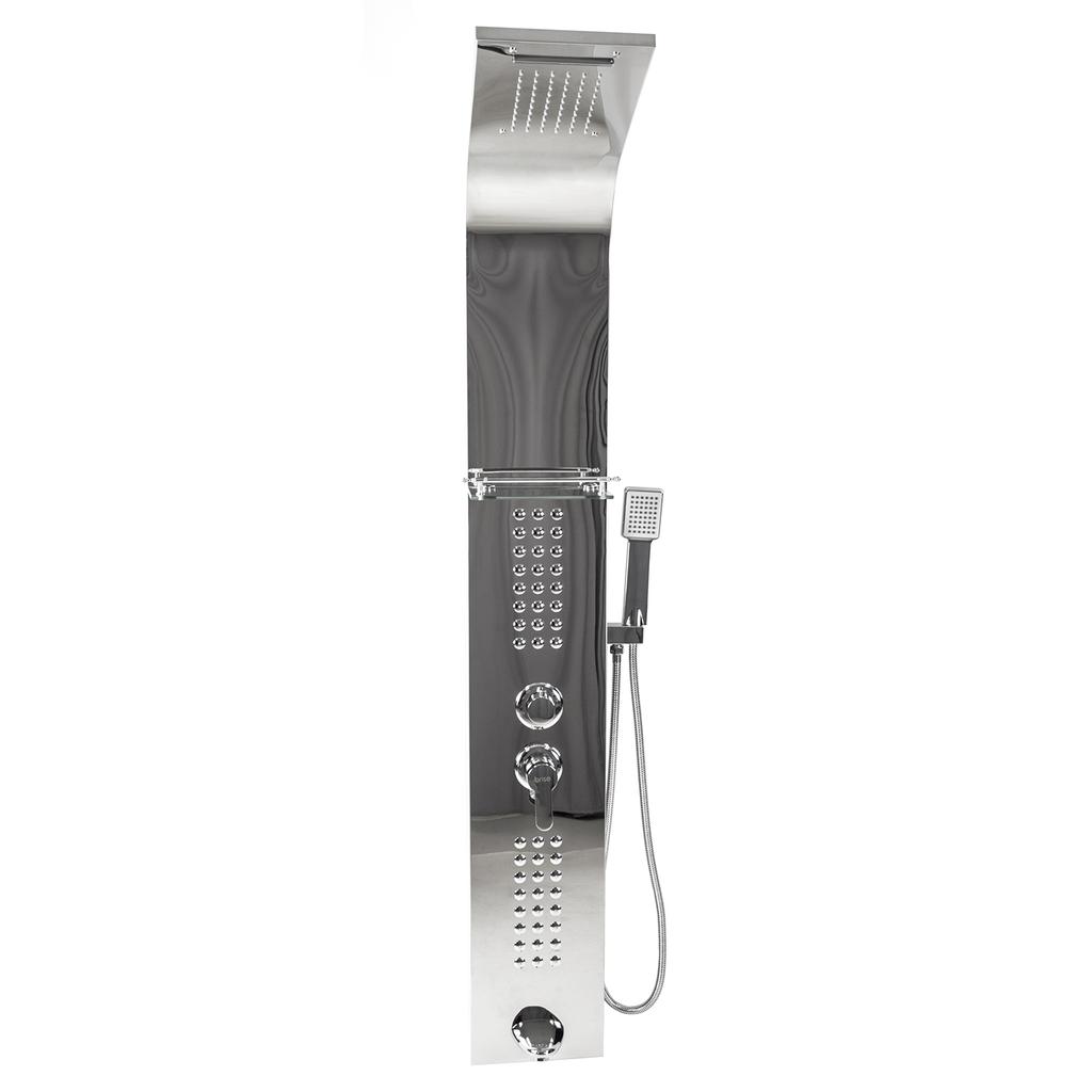 Rain Shower Panel with Hydromassage, Shelf, Column Set, Chrome