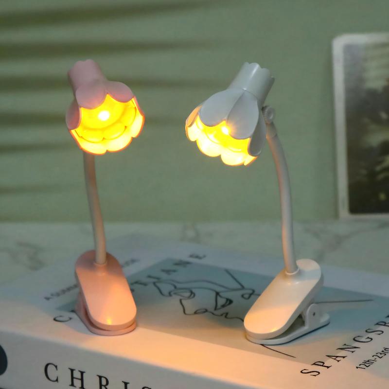 Flower Shaped Clip On Led Reading Light Desk Lamp Mini Eye Protection Book Lamp Warm Soft Light For Dorm Bed Desk Study Decor