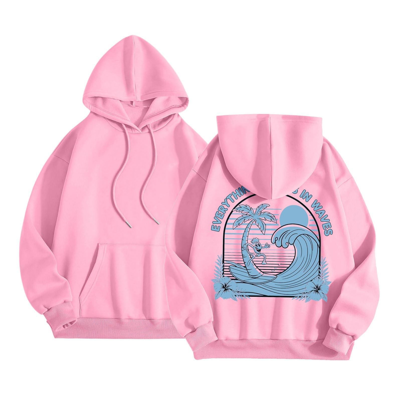 

Женская модная толстовка с длинным рукавом, принтом букв, капюшоном, завязками, большим карманом, толстовка сверху S розовый