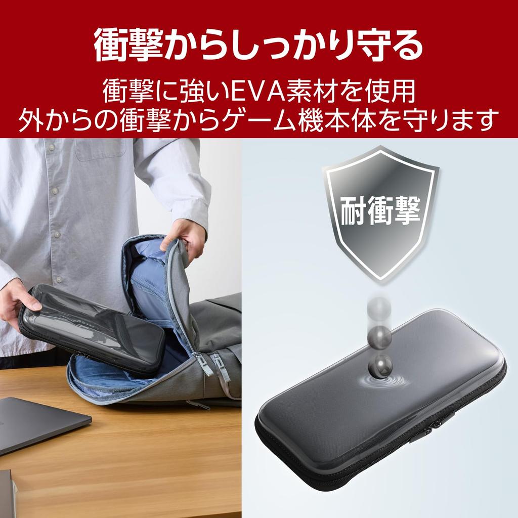 ELECOM Nintendo Switch 2 EVA Storage Pocket for Favorite Clear Top Pocket for Soft Storage Double Drop Prevention Black Semi-Hard Pouch, Material,