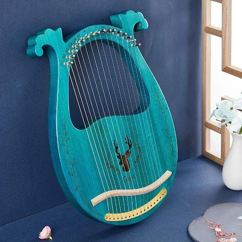 16 Strings Lyre Harp Mahogany Wood Harp Piano Stringed Musical Instrument with Tuning Wrench Spare Strings