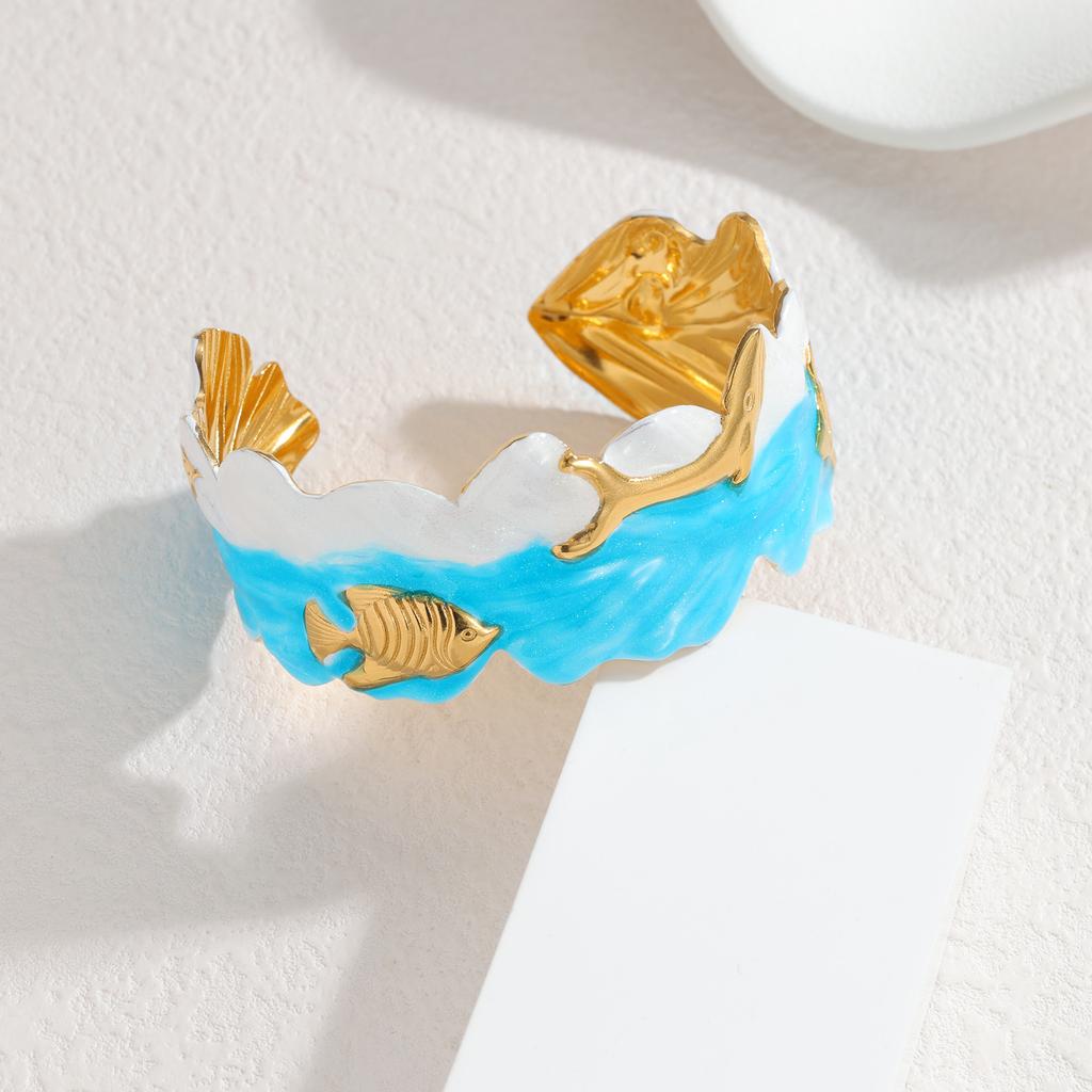 Atoztide Stainless Steel Wide Texture Butterfly Bracelet for Women Statement Design Ocean Series Adjust Cuff Bangle Jewelry Gift