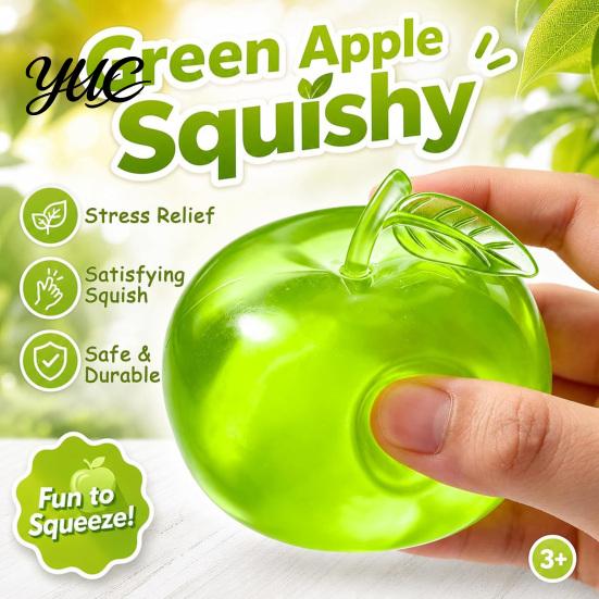 Hand Exerciser Squeezer Apple Squishy Stress Relief Ball, Transparent Fidget Toy, Squeeze Sensory Toy Soft Tpr Pinch for Adults Kids, Cute Fruit