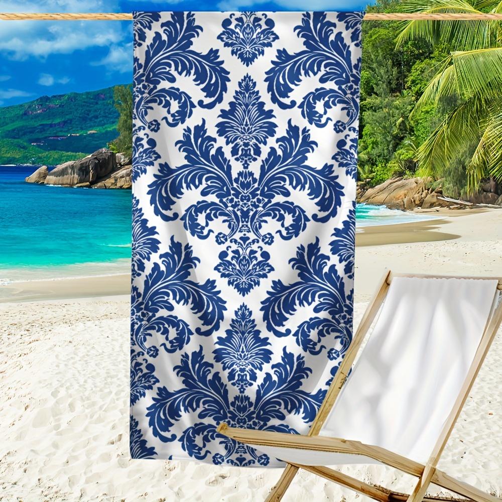 1pc Sandy Retreat Blue Floral Beach Towel, Large Soft Absorbent Beach Blanket, Essential for Beach Vacations Pool Travel Outdoor